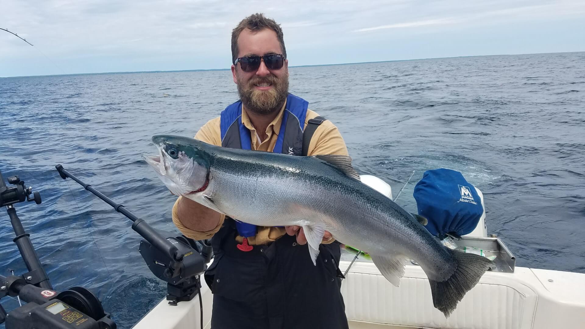 Ben Elfelt with a 31 inch Lake Michigan Steelhead